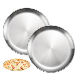Fecovanti 2pcs Pizza Pan, 13½ Inch Stainless Steel Pizza Tray, Round Oven Baking Bakeware, Healthy & Heavy Duty, Dishwasher Safe & Easy Clean