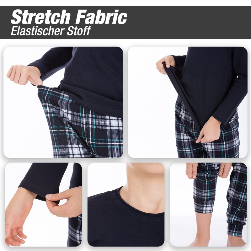 LOREZA ® Boys' Pyjamas Long Sleeve 100% Cotton Interlock Checked