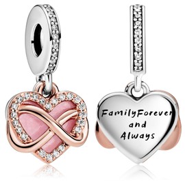 Sparkling Infinity Heart Dangle Charm for Bracelets Necklaces,925 Sterling Silver Beads with Jewelry Gift for Women Girls Family & Friends at Christmas Birthday Valentine's Day