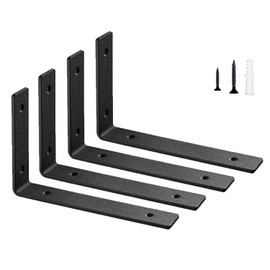 4 Pack Heavy Duty 6 inch Floating Shelf Brackets,Black L Shelf Bracket,Metal Wall Shelf Brackets,L 6" x H 4" x W1.2, 2.5mm Thick