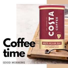 Costa Coffee Smooth Medium Roast Instant Coffee with Finely Ground Beans Tin 100g (pack of 3)