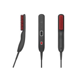 Beard Octane: Beard Straightener Smooth & Style Kit - Natural Beard Balm & Beard Oil w/Argan Oil - Unscented - Ceramic Heated Straightener Brush - Gift for Dad