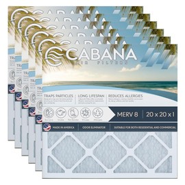 Cabana Filters 6-Pack 20x20x1 MERV 8 AC Furnace Air Filter for Home and Office - Indoor HVAC System Filtration Replacement, Captures Unwanted Particles