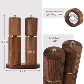 Wooden Salt and Pepper Grinder Set, Refillable Salt and Pepper grinder with adjustable Coarseness, Acacia Wood pepper mill manual, Salt and Pepper Shakers Matching Wooden tray-Ideal for Gifting