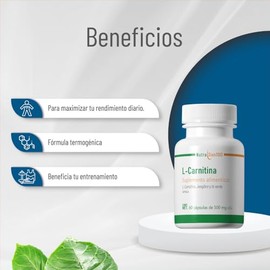 Nutrasien100 L-Carnitina 500 mg  Con T Verde y Jengibre  Energa y Apoyo Metablico  Suplemento Termognico Pre-entreno  60 Cpsulas                      