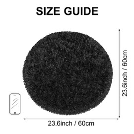 Fixseed Small Rug for Bedroom Black Circle Rug 2 Ft Shag Rug for Kids Room Decor, Fluffy Round Rug for Baby Nursery Dorm Classroom Fuzzy Plush Rug Round Floor Mat for Girls Boys Room Carpet Home Decor