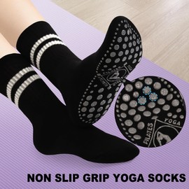 DECOVICI Pilates Grip Socks Non Slip Yoga Socks for Women Lady Anti-Skid Thickened Cushion Athletic Socks Barre Gym 4 Pairs(Black+White+Dark Gray+Light Gray,L)