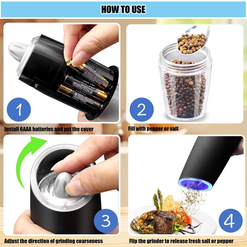 Petyoung Electric Salt and Pepper Grinder Set, Automatic Salt and