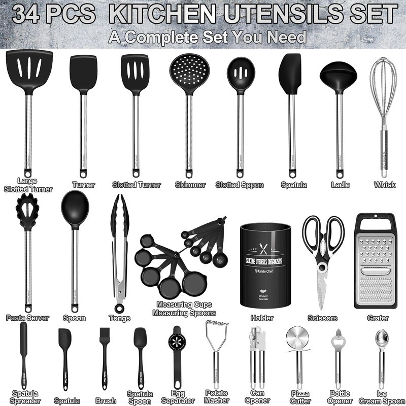 Kitchen Utensils Set-Umite Chef 34 Pcs Silicone Cooking Utensils Set