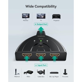 GANA 4K HDMI Switch, HDMI Splitter | HDMI Switcher | Gold Plated 3-Port Supports 4K/Full HD1080p/3D with High Speed Pigtail Cable (1 pack)