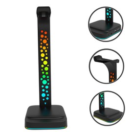 Operitacx Kopfhörer Halterung mit RGB Beleuchtung USB Hub Verstellbarer Headset für Gaming Headsets mit Aux Stabiler Kopfhörerständer für Schreibtisch
