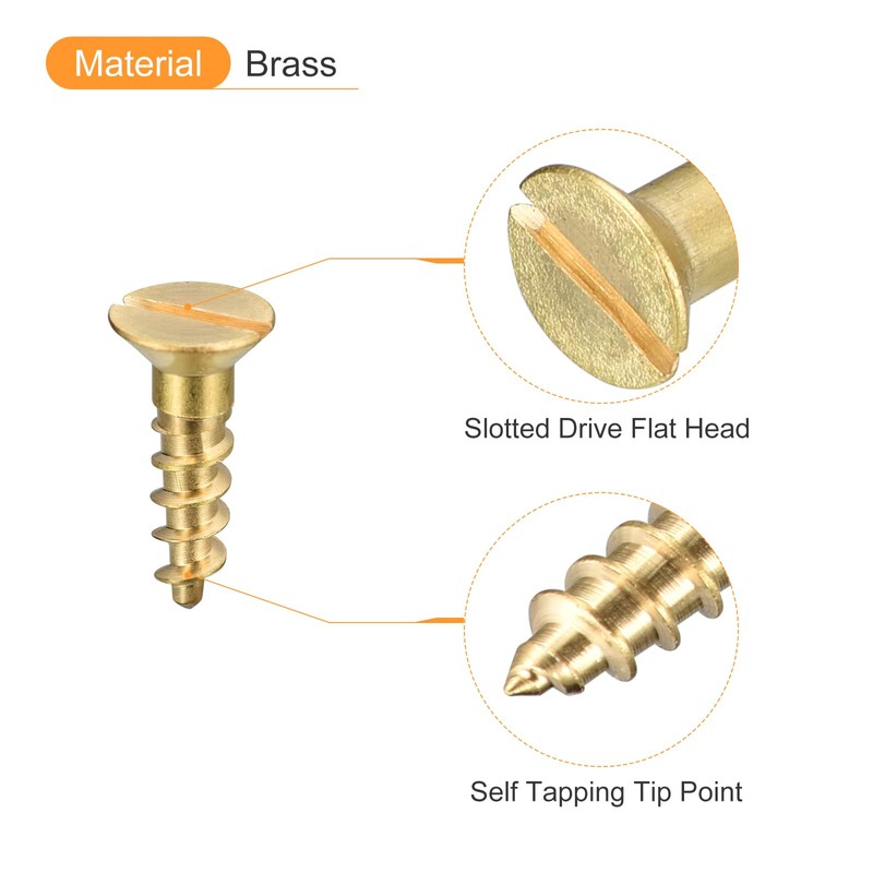 sourcing map Brass Wood Screws, 10Pcs M5 x 20mm Slotted