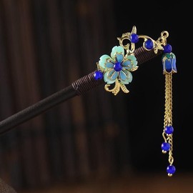 Blue Chinese Japanese Hairs Stick Retro Wooden Hairpin Flower Hairs Chopsticks Vintage Tassel Hair Stick Wedding Party Hair Stick Hanfu Hairpins,Hair Accessories