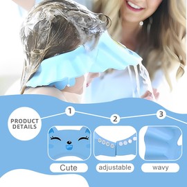 MEXRUMI 1 x Children's Shower Cap, Children's Shampoo Cap, Soft Adjustable Baby Shower Cap, Hair Washing Cup with Ear Protection for Eyes and Ears (Blue Rabbit)