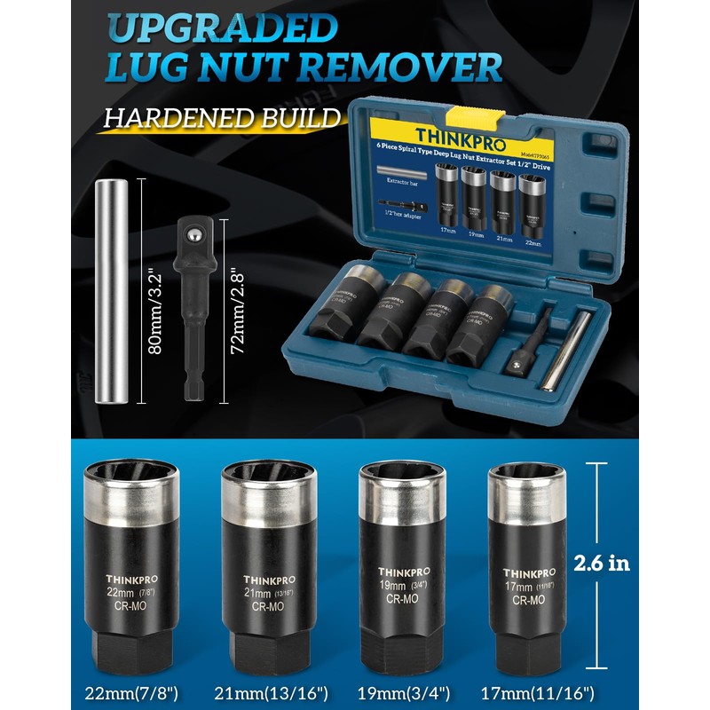 Thinkpro Locking Lug Nut Removal Tool-6 Pieces Deep Lug Nut