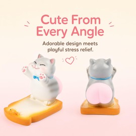 Oinas Cute Cat Phone Stand - Phone Holder with Silicone Stress Relief Squishy, Funny Phone Stand Desk Accessory for Bedroom & Office, Gifts for Kitty Lovers (Gray cat)