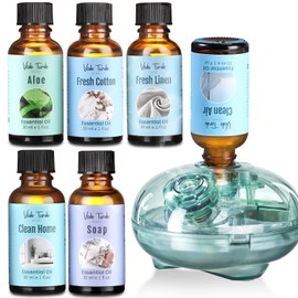 Waterless Essential Oil Diffuser Starter Kit with Clean Scent Fragrance Oils 6 x 30ml, Rechargeable Cordless Aromatherapy Diffuser for Home, Fresh Smelling Air Freshener Gift Set
