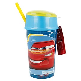 Gold1 Tumbler + Lid compartmnet + Straw 400 ml, Multi-Colour, Cartoon Character (Cars)