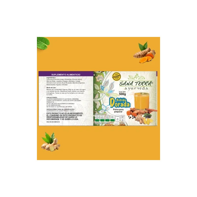 Golden Milk Leche Dorada Vegana, Cúrcuma Y Jengibre 500g