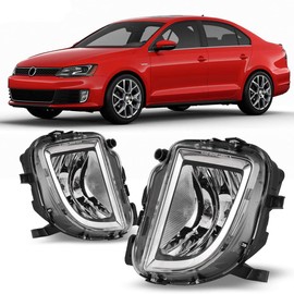 CPW OEM Fog Lights Fit For 2010-2014 Volkswagen GTI, Driver & Passenger Driving Fog Lamps For 2011-2015 Volkswagen Jetta GLI w/ H8 12V35W Halogen Bulbs (Black Housing Clear Lens)