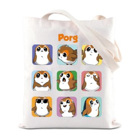 TGBJE Porg Tote Bag WDW Magic Kingdom Gift SW Movie Inspired Merchandise Grocery Shopping Bag Cartoon Character Gifts (C-Porg tote)