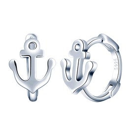 MicLee Women's Creole Earrings 925 Sterling Silver Sterling Silver Simple Anchor Earrings with Gift Bag Super Christmas Gift, Silver