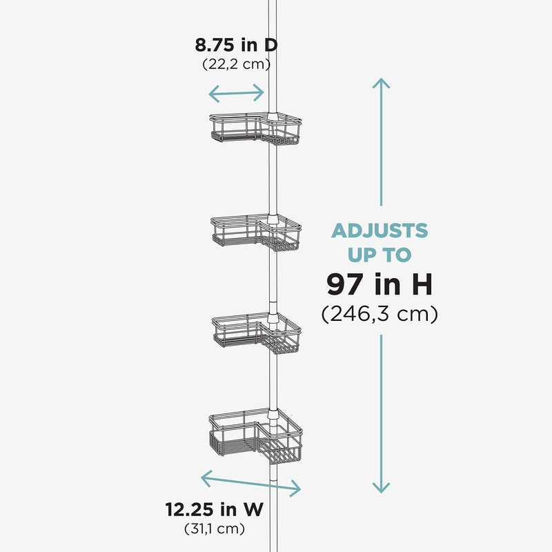 Zenna Home Shower Tension Pole Caddy, Satin Nickel