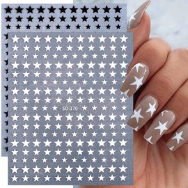 6 Sheets Gold Silver Nail Stickers 3D Shiny Stars Nail Art Stickers Decals Luxury Geometry Designs White Black Star Stickers DIY French Manicure Nail Tips Glitter Acrylic Nail Art Supplies for Women