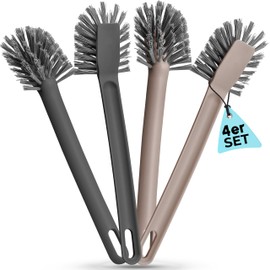 Nictario Recycled Washing Up Brush [Set of 4] with Nylon Bristles and Scraper - Dishwasher Safe Washing Up Brush in Premium Quality - Hygienic Kitchen Brush (2 x Taupe / 2 x Anthracite, Oval)