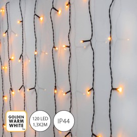 Star Trading Golden Warm White LED Light Curtain 1.3 x 2 m Light Chain Black for Indoor and Outdoor Use 120 LEDs Extra Warm White IP44