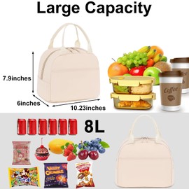 LEDAOU Insulated Lunch Box Women Reusable Lunch Bag Cord Lunch Tote Handbags Leakproof Thermal Cooler Lunch Case Large Capacity (Pure Beige)