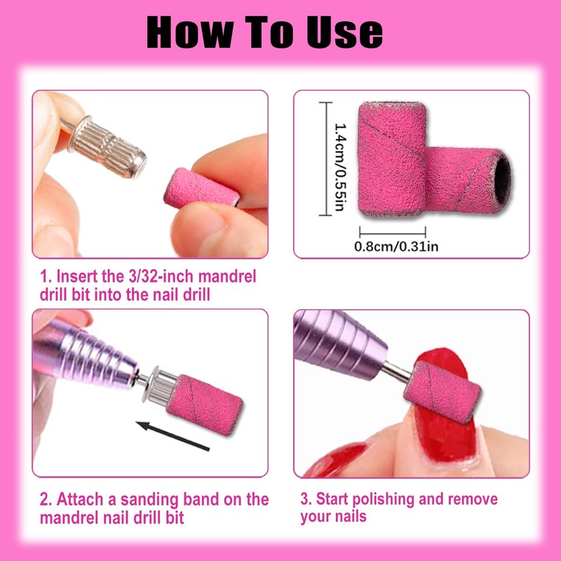 Haozher Nail Drill Bits, 135 Pcs Sanding Bands for Nail