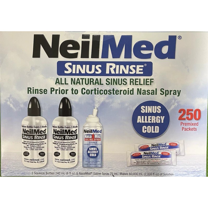 NeilMed Sinus Rinse Kit 250 Premixed Packets + 2 Bottles