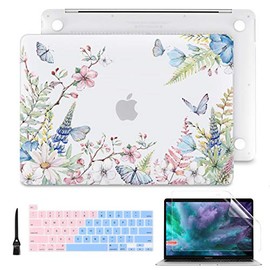 Batianda Hard Case for Newest MacBook Pro 13" 2020 A2338 M1/A2289/A2251 Printing Hard Shell Case Cover+Keyboard Cover + Screen Protector for NewMacBook Pro 13 Inch Touch Bar, Elegant Flowers