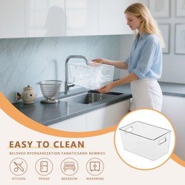 MOONEDGE Pantry & Fridge Organizer Bins – Clear PET Storage Containers with Handles, Stackable Drawer & Cabinet Organizer Bins, 11×8×6 for Kitchen, Bathroom & Office (8 Pack)