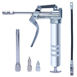 Wadoy Mini Grease Gun 3oz, Grease Gun with 12'' Flexible Hose, 7''Rigid and 4 1/2''Connector, Galvanized Chrome Pistol Grip Grease Gun