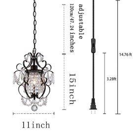 riomasee Plug in Chandelier Mini Bronze Chandeliers 1 Light Elegant Chandelier Crystal Iron Ceiling Light Fixture for Bedroom,Girls Room,Bathroom