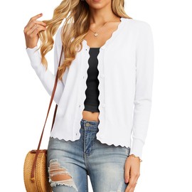 GRECERELLE Women's Long Sleeve Button Down Cardigan V-Neck Fall Shrug Sweaters(White, Medium)