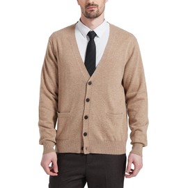 Kallspin Men's Cardigan Sweater Wool Blend V Neck Buttons Cardigan with Pockets(Coffee, Large)