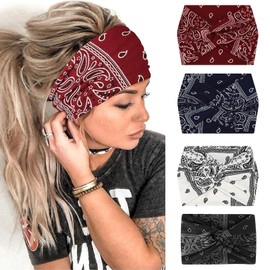 Pack of 4 Hair Bands for Women, Headscarf Summer, Soft and Elastic Hair Bands, Ideal for Yoga and Sports, in Four Colours: Navy Blue, Bordeaux, White, Grey