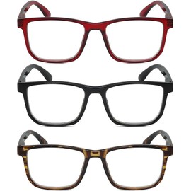 Calabria R861 3 Pack Reading Glasses +6.00 Red Crystal/Black/Tortoise Men Women Trendy Modern Fashion Readers w/Zipper Case