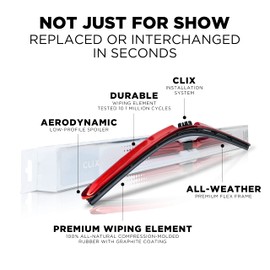 Clix Wipers - 28" Red Chrome Automotive Replacement Wiper Blade (Pack of 1) Universal Clip On All-Weather Flex Frame Windshield Wiper