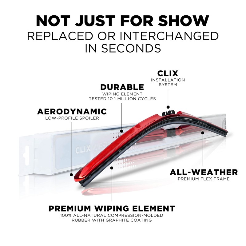 Clix Wipers - 28" Red Chrome Automotive Replacement Wiper Blade