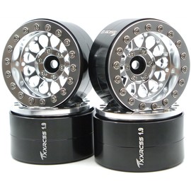 TxxRcss Rc 1.9 Inch Beadlock Wheel Negative Offset 8mm Aluminum Wheel Rim Hex 12mm for 1/10 RC Crawler Axial SCX10 TRX4 VS4-10 Gen8 MST CFX 4PCS (Silver) DK1908