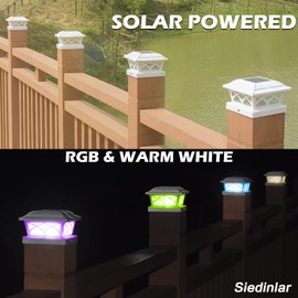 Siedinlar Solar Post Cap Lights Outdoor Glass 2 Color Modes LED for 4x4 5x5 6x6 Wooden Vinyl Posts Fence Deck Patio Decoration RGB Color Changing & Warm White Lighting White (4 Pack)