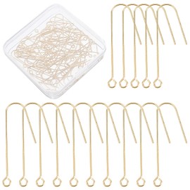 DICOSMETIC Pack of 70 Brass Ear Hooks 18 K Gold-Plated Earring Hooks Fishing Hooks with 2.5 mm Hole Stainless Steel French Earring Hooks for DIY Jewellery Earrings, Pin: 0.5 mm
