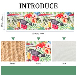 Table Runner Spring Modern Living Room Table Runner Pink Flowers Tablecloth Tropical Green Palm Tree Colourful Pattern Table Runner Dining Room Decorative for Dinner Holidays Parties Spring Summer 40