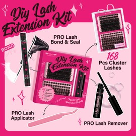 DIY Lash Extension Kit Lash Clusters Kit with 168 Pcs Individual Lashes Cluster Lashes Bond and Seal Eyelash Applictor Lash Remover Eyelash Extension Kit for Beginner(Adore+First Glance Kit)