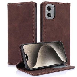 KQXG Hülle für Motorola Moto E15 / Moto G05 - Stoßfeste Schutzhülle, Handyhülle aus Klapp Synthetik Leder mit Kartenfach, Silikon Innen, Ständer, Magnetverschluss Wallet Design -Braun