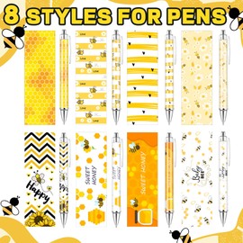 16 Set Bee Themed Office Supplies Bee Sticky Notes Pads Retractable Ballpoint Pens Cute Bee Decals with Organza Bags for School Office Home Supplies Students Teachers Gift